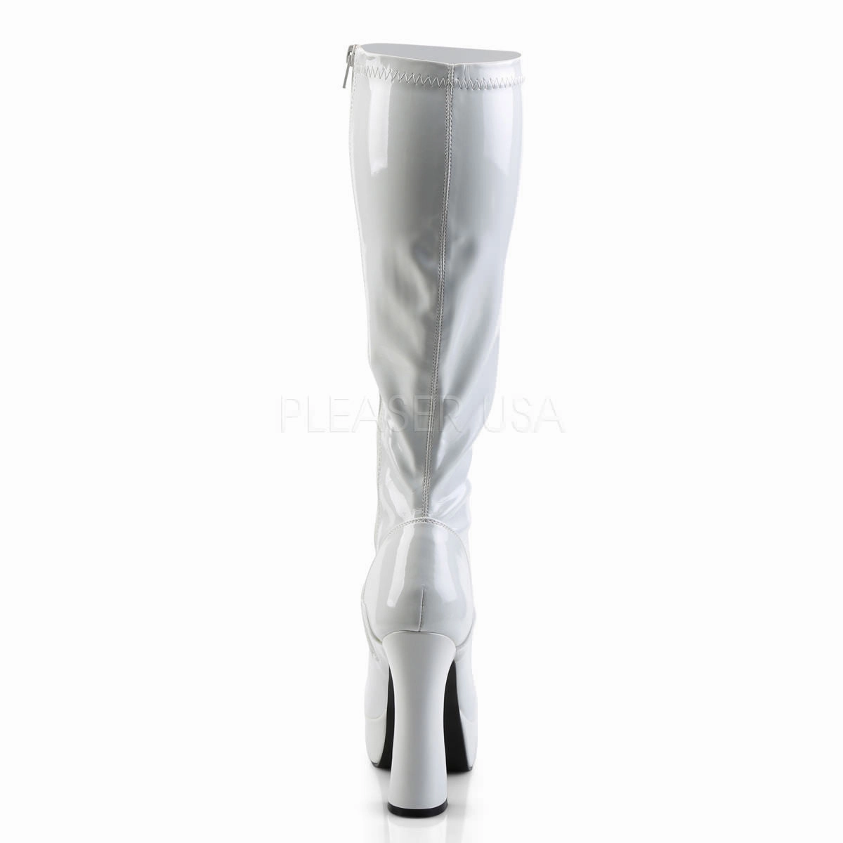 5 Inch Heel ELECTRA-2000Z White Stretch Patent Knee High Brown Heel Boots