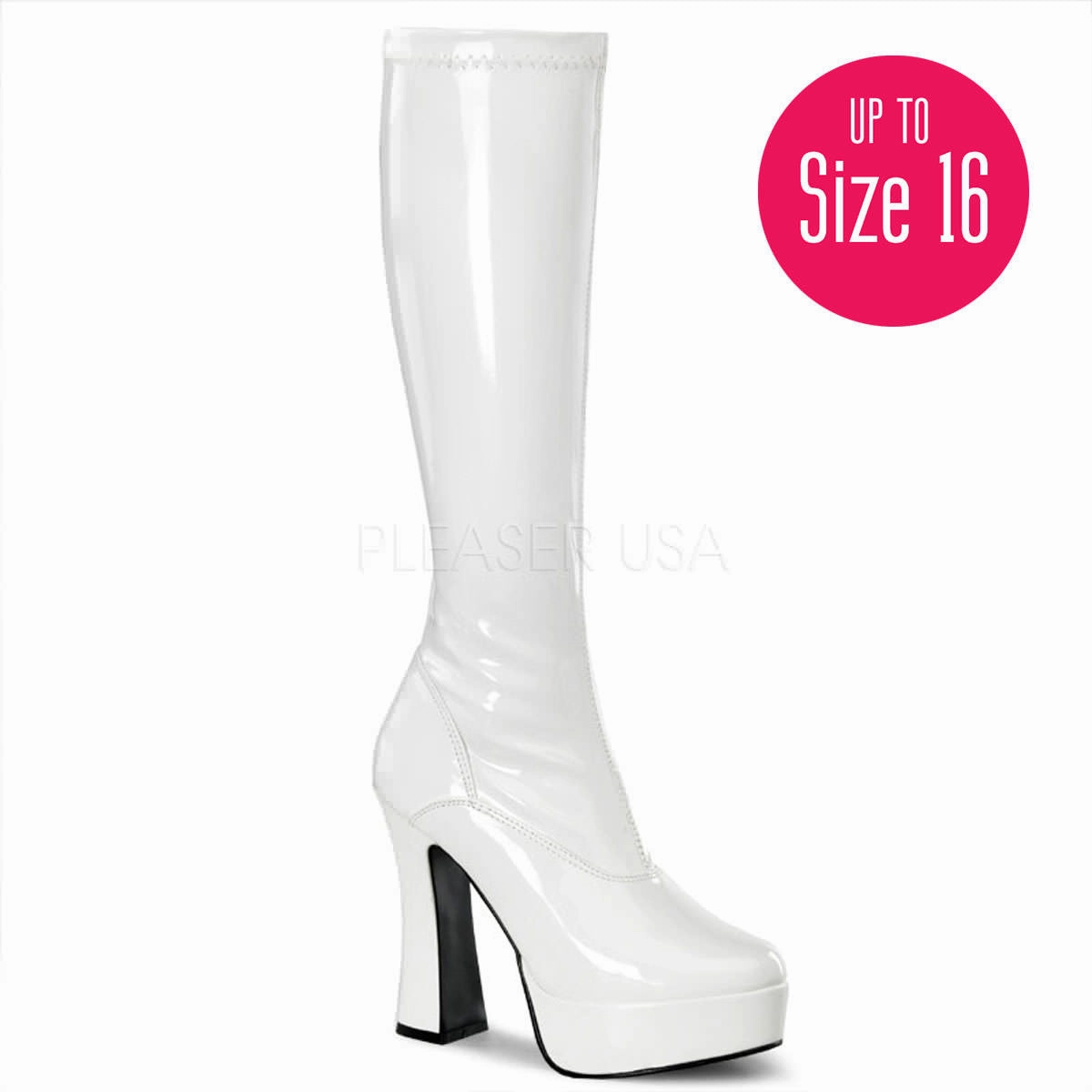 Knee High Sneaker Boots 5 Inch Heel ELECTRA-2000Z White Stretch Patent