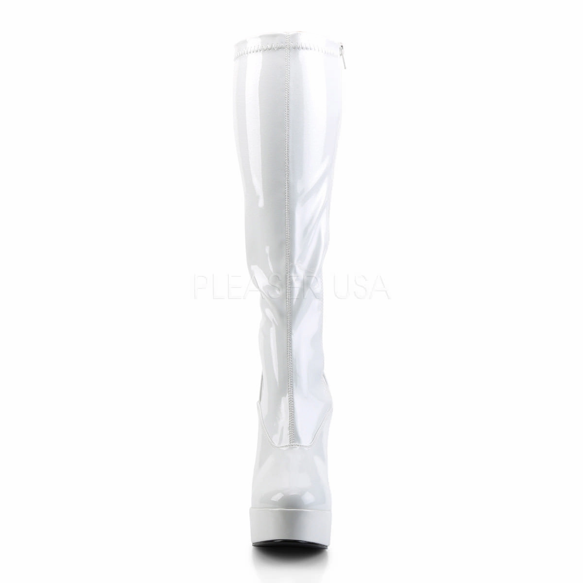 5 Inch Heel ELECTRA-2000Z White Stretch Patent Knee High Boots Thin Calf