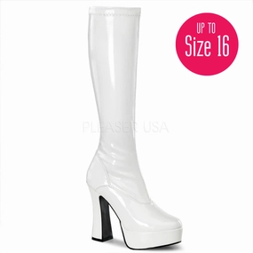 Knee High Lined Boots 5 Inch Heel ELECTRA-2000Z White Stretch Patent
