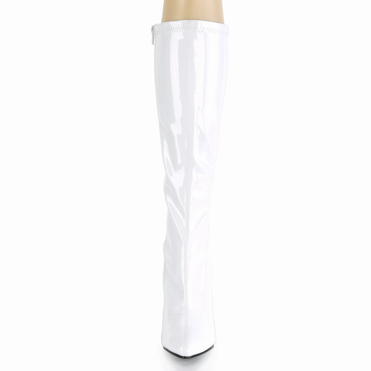 5 Inch Heel SEDUCE-2000 White Stretch Patent Point Toe Knee High Boots