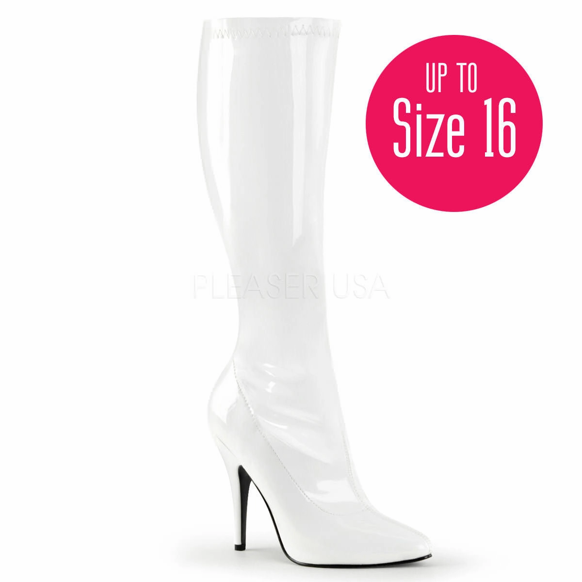 Boots For Skinny Calves 5 Inch Heel SEDUCE-2000 White Stretch Patent