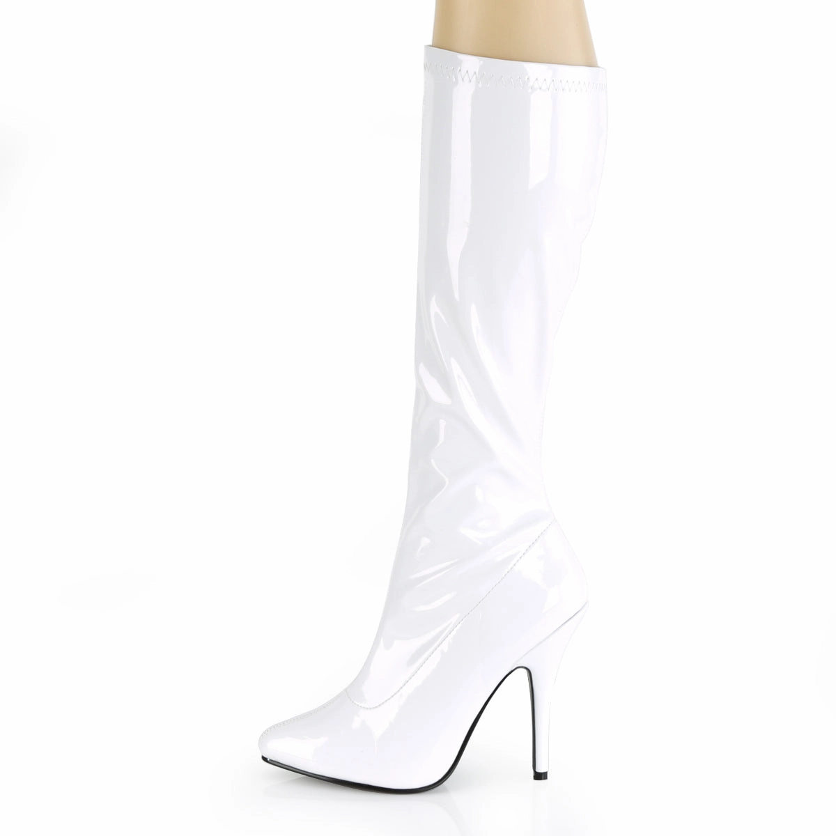 5 Inch Heel SEDUCE-2000 White Stretch Patent Knee High White Cowgirl Boots