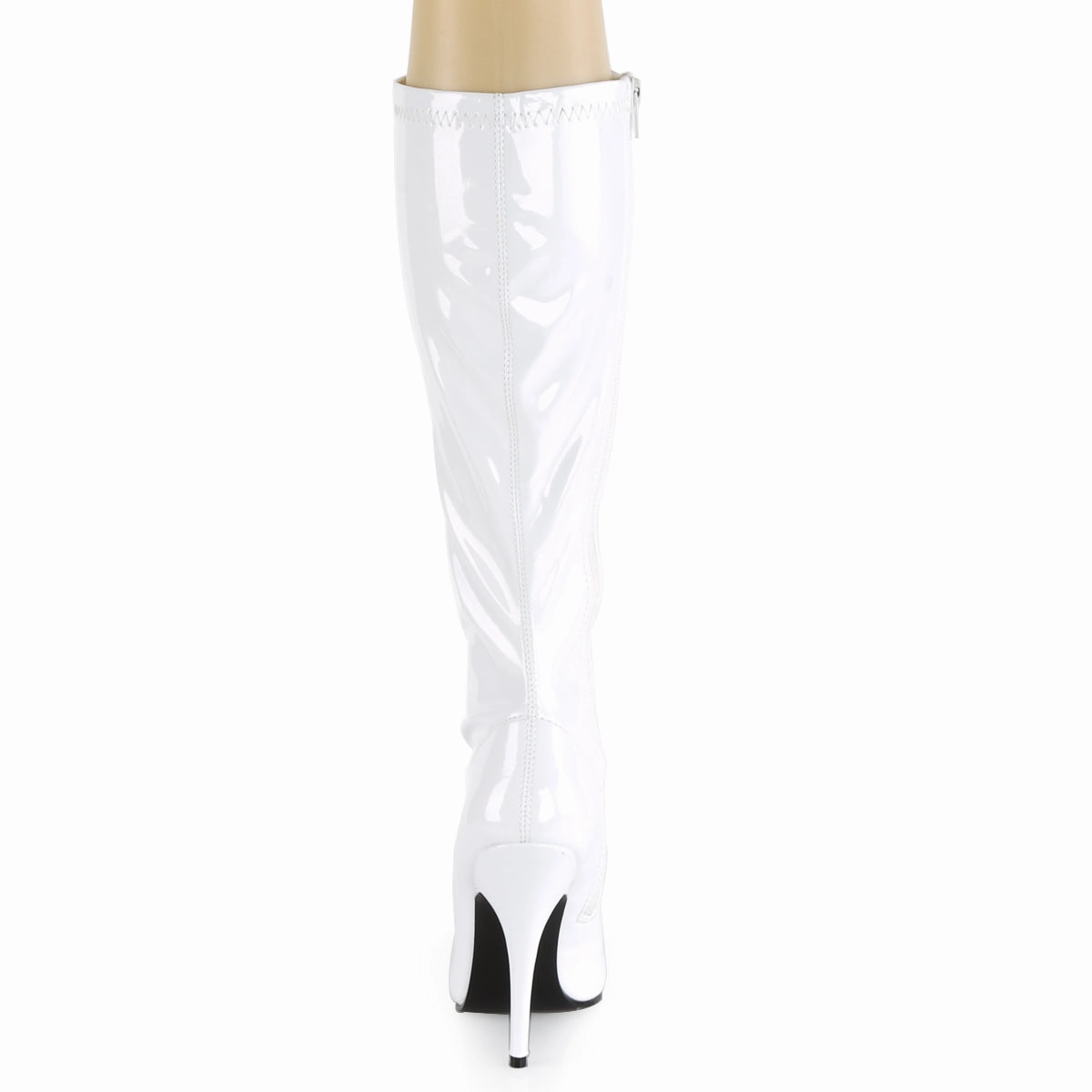 5 Inch Heel SEDUCE-2000 White Stretch Patent George Knee High Boots