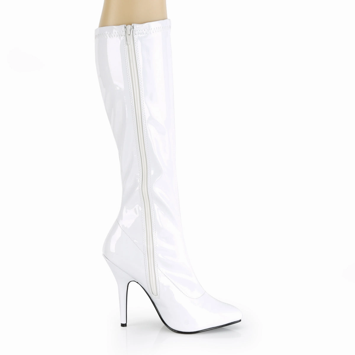 Knee High Boots Stretch Calf 5 Inch Heel SEDUCE-2000 White Stretch Patent