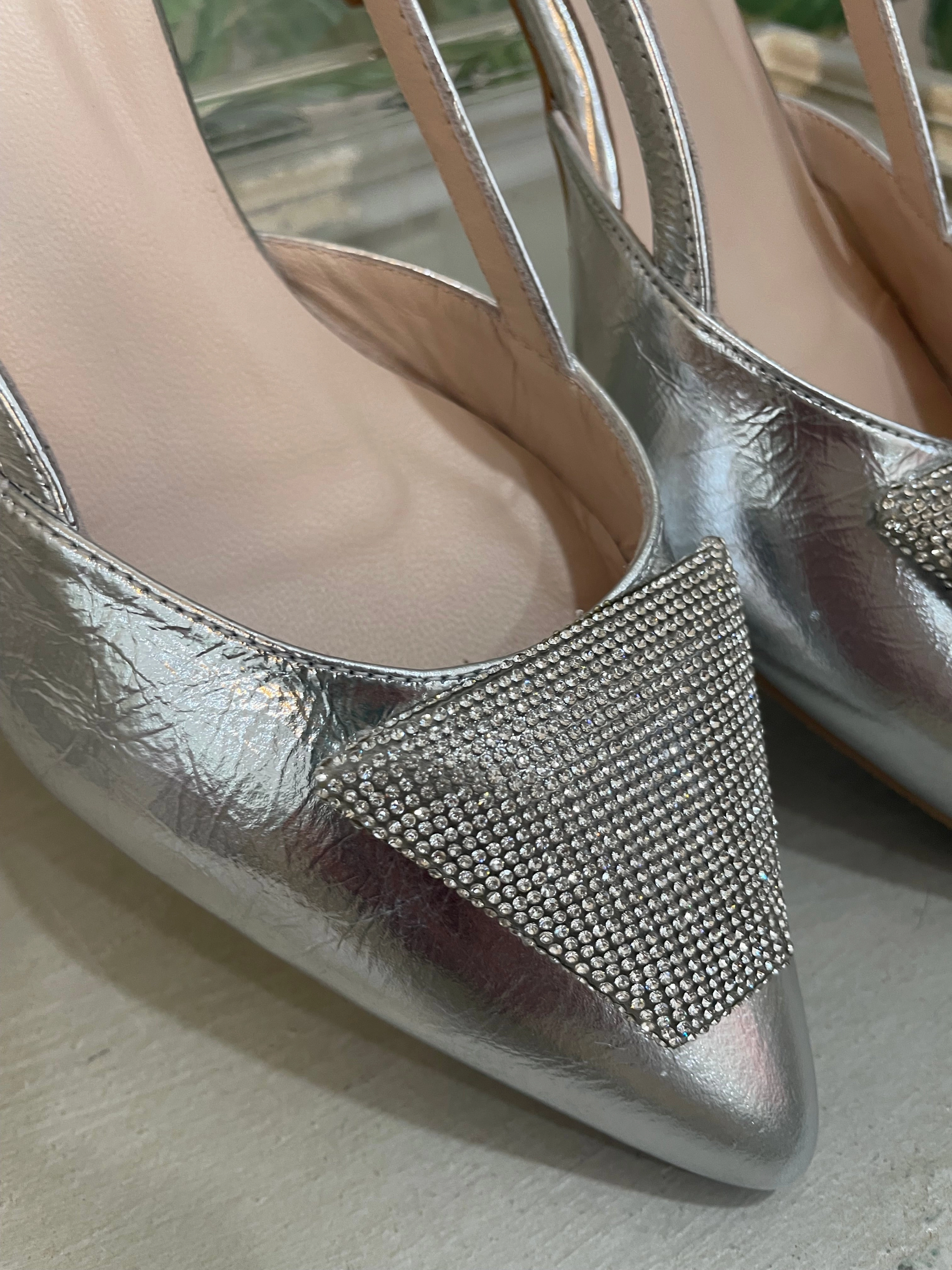 6540 -Silver High Heels Crossed Legs