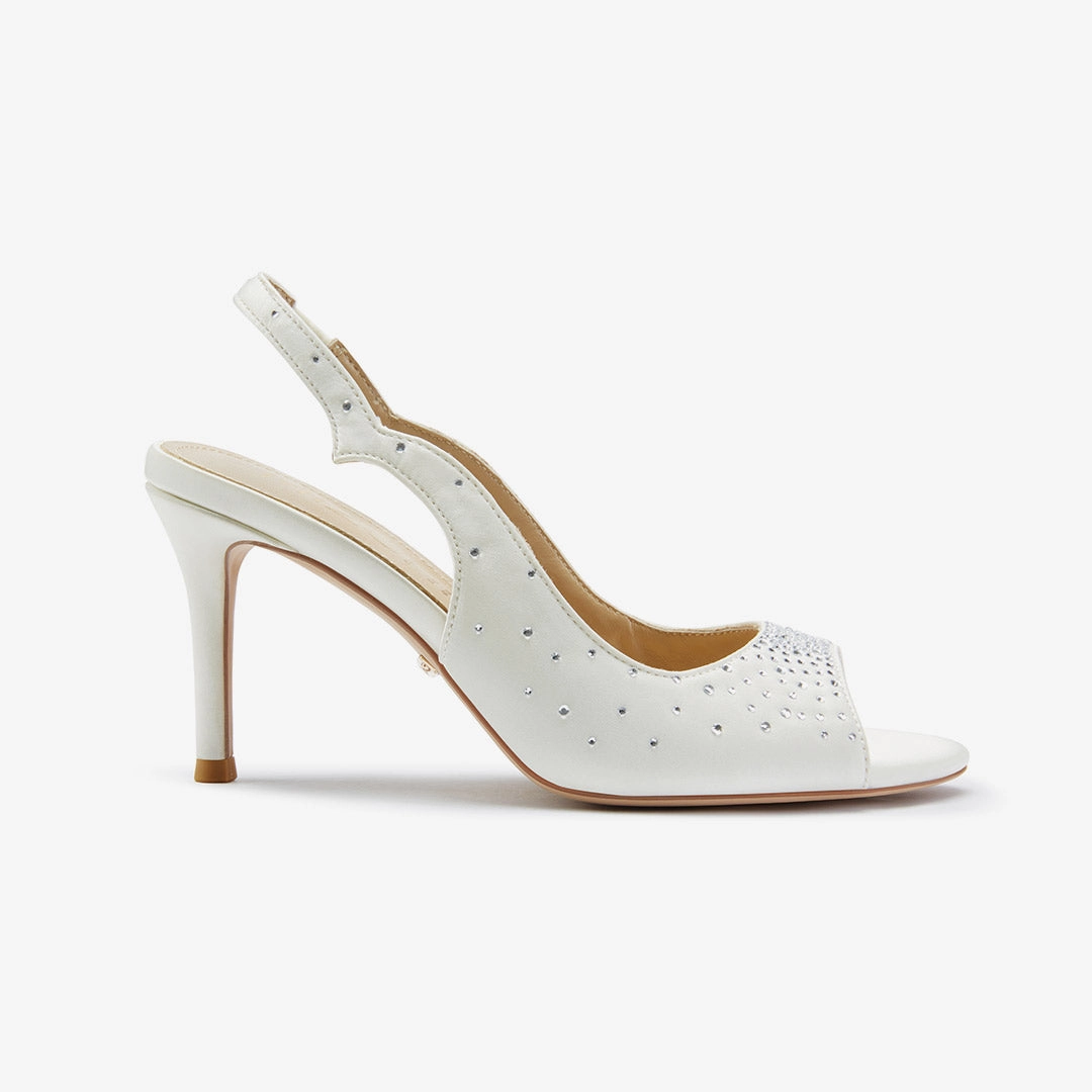 *ANGELIKA IVORY SATIN - bridal open toe slingback Ribbon Tie High Heels