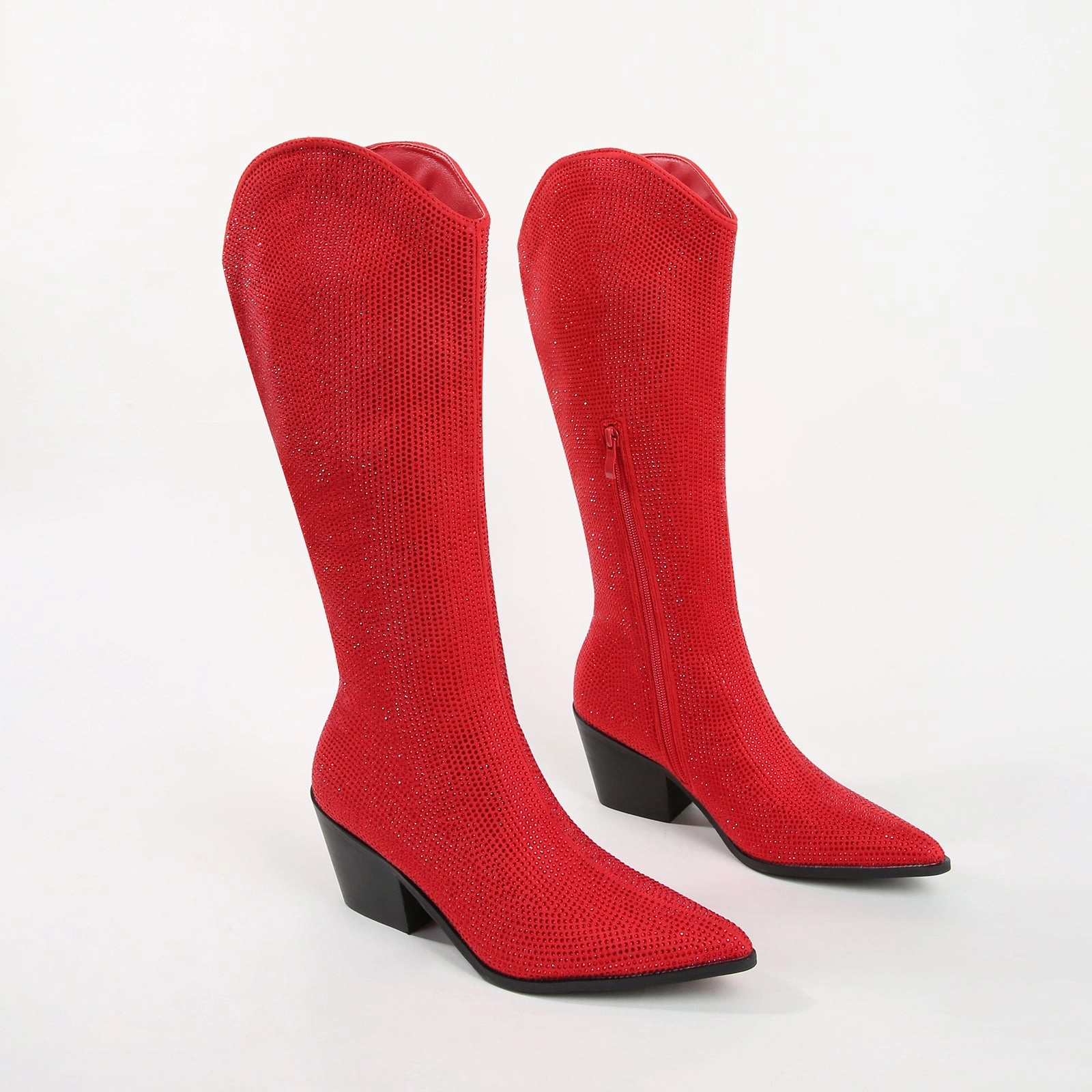 Boots Over Knee High Boots Aanika Red Shimmer Rhinestone Western Boots
