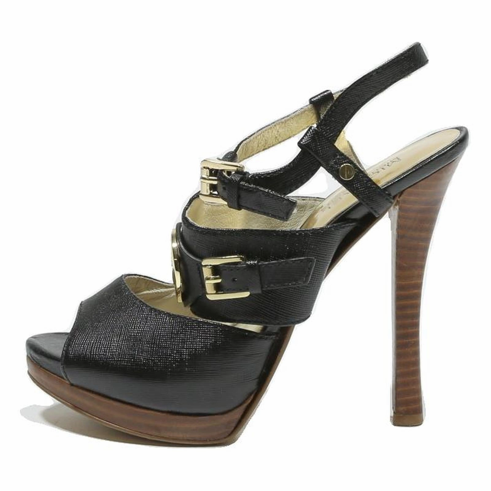 MICHAEL KORS Womens Black Leather Strappy Platform Heels UK 5.5 Elegant Fashion Stocking High Heel