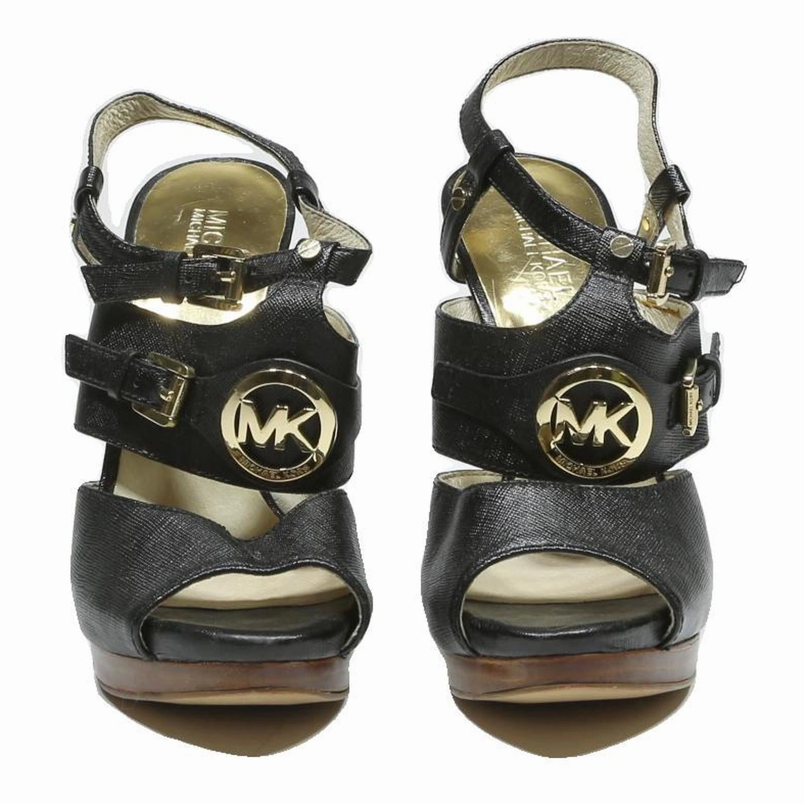 MICHAEL KORS Womens Black Leather Strappy Platform Heels UK 5.5 Elegant Fashion Dsw Heels