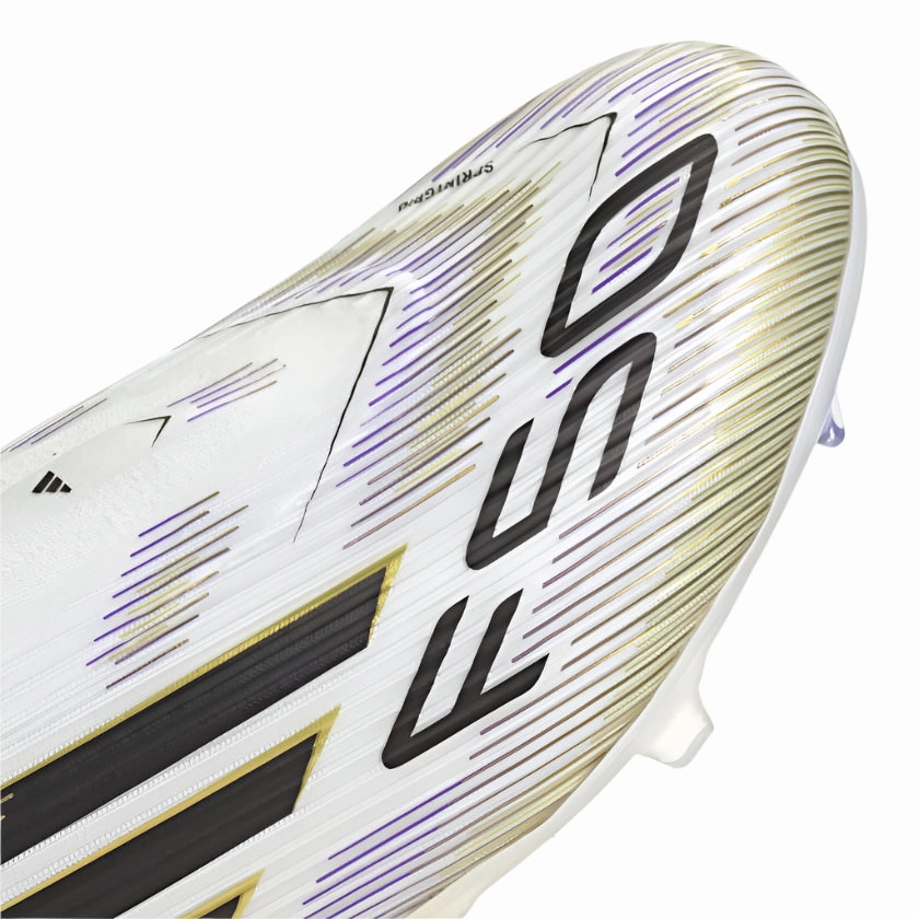 Speedflow Soccer Cleats adidas F50 League Laceless FG Soccer Cleats (White/Black/Gold Metallic)