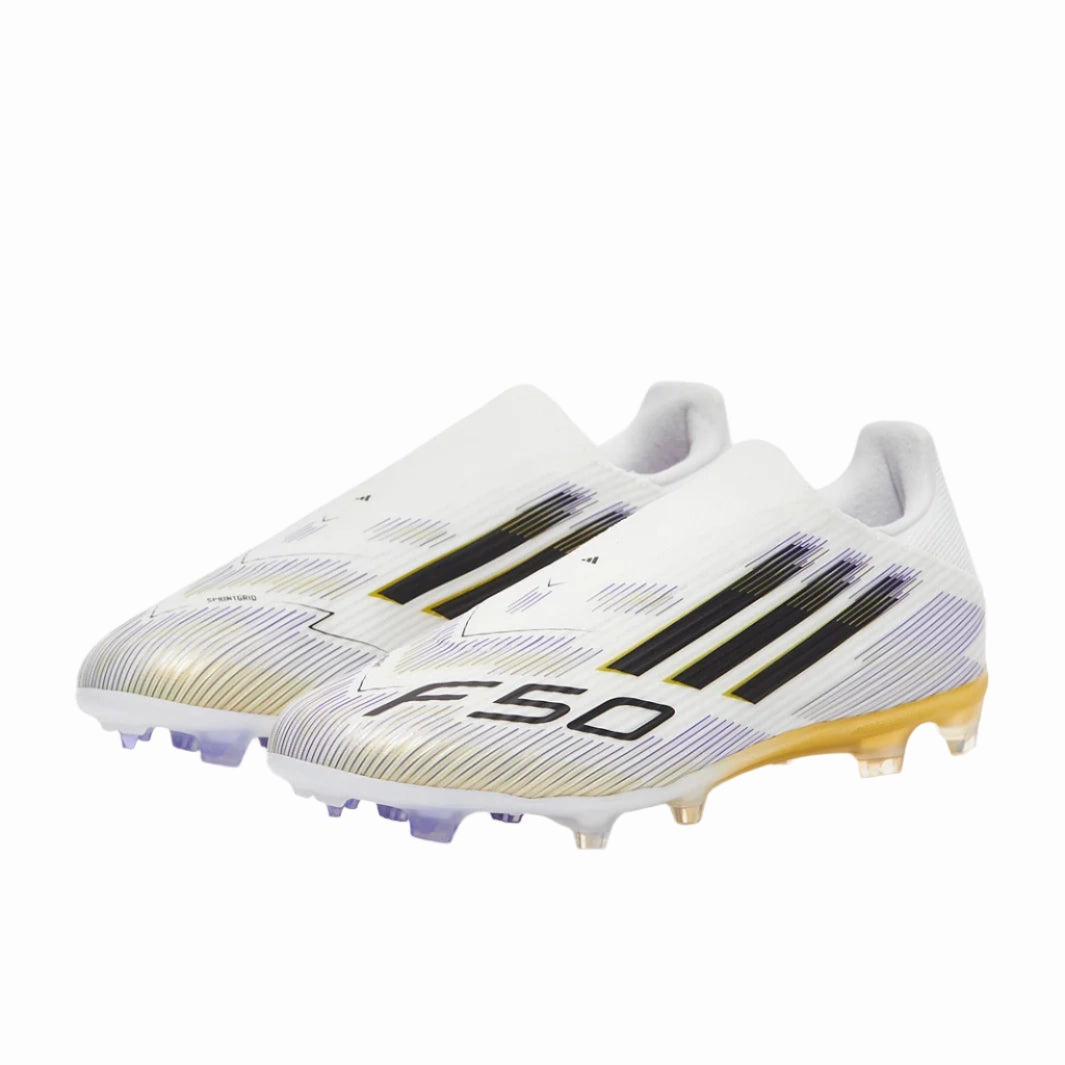 Nicest Soccer Cleats Ever adidas F50 League Laceless FG Soccer Cleats (White/Black/Gold Metallic)