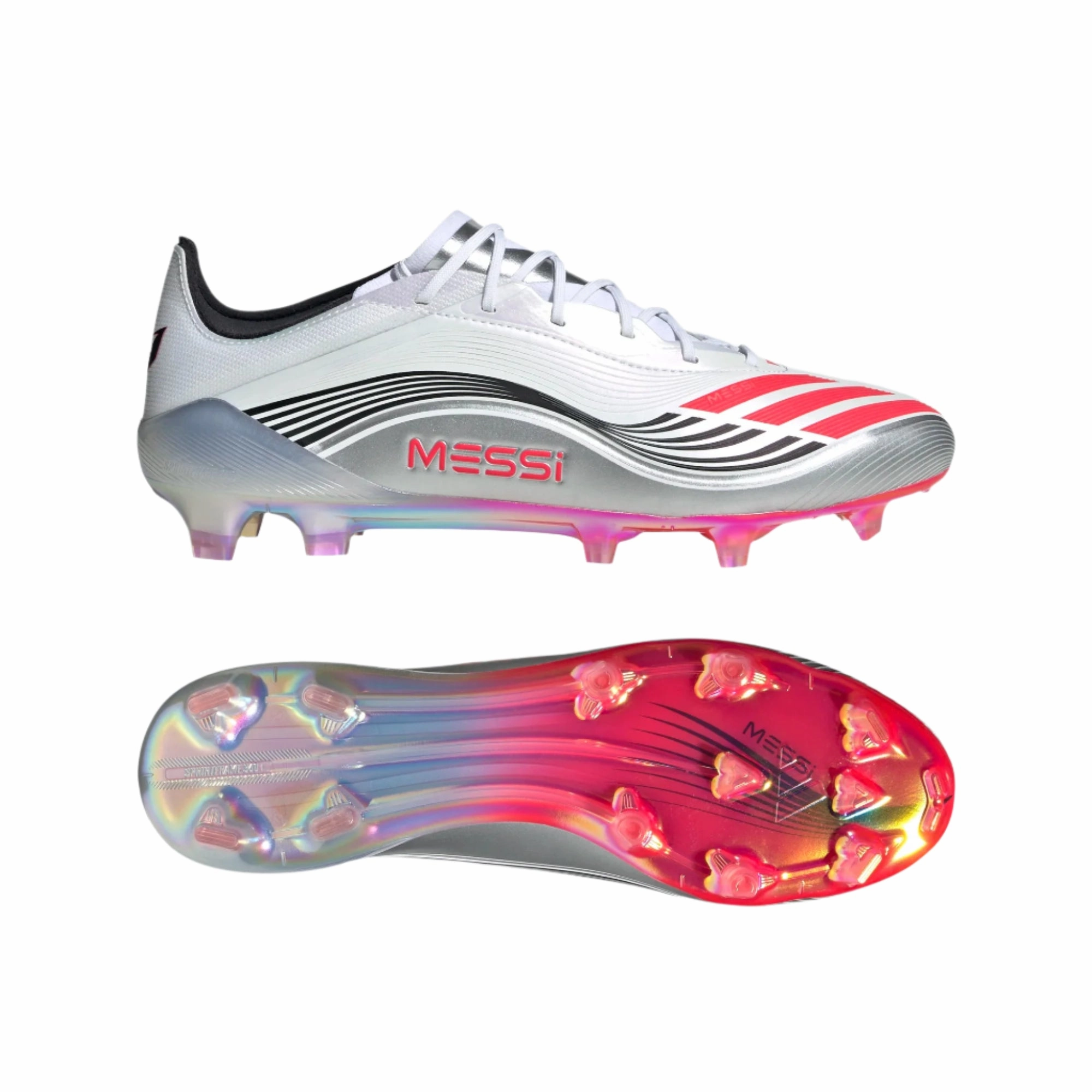 adidas F50 Messi Elite FG Soccer Cleats (White/Lucid Red/Silver Metallic) Future Ultimate Soccer Cleats