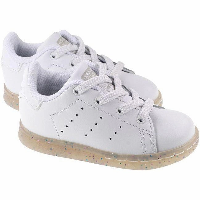 Adidas Originals Trainers Infants Stan Smith EL White Grey Glitter Adidas Shoes Bottom