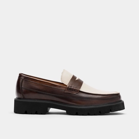 Adler Brown/White Leather Lug Penny Loafers Loafers With Lug Soles