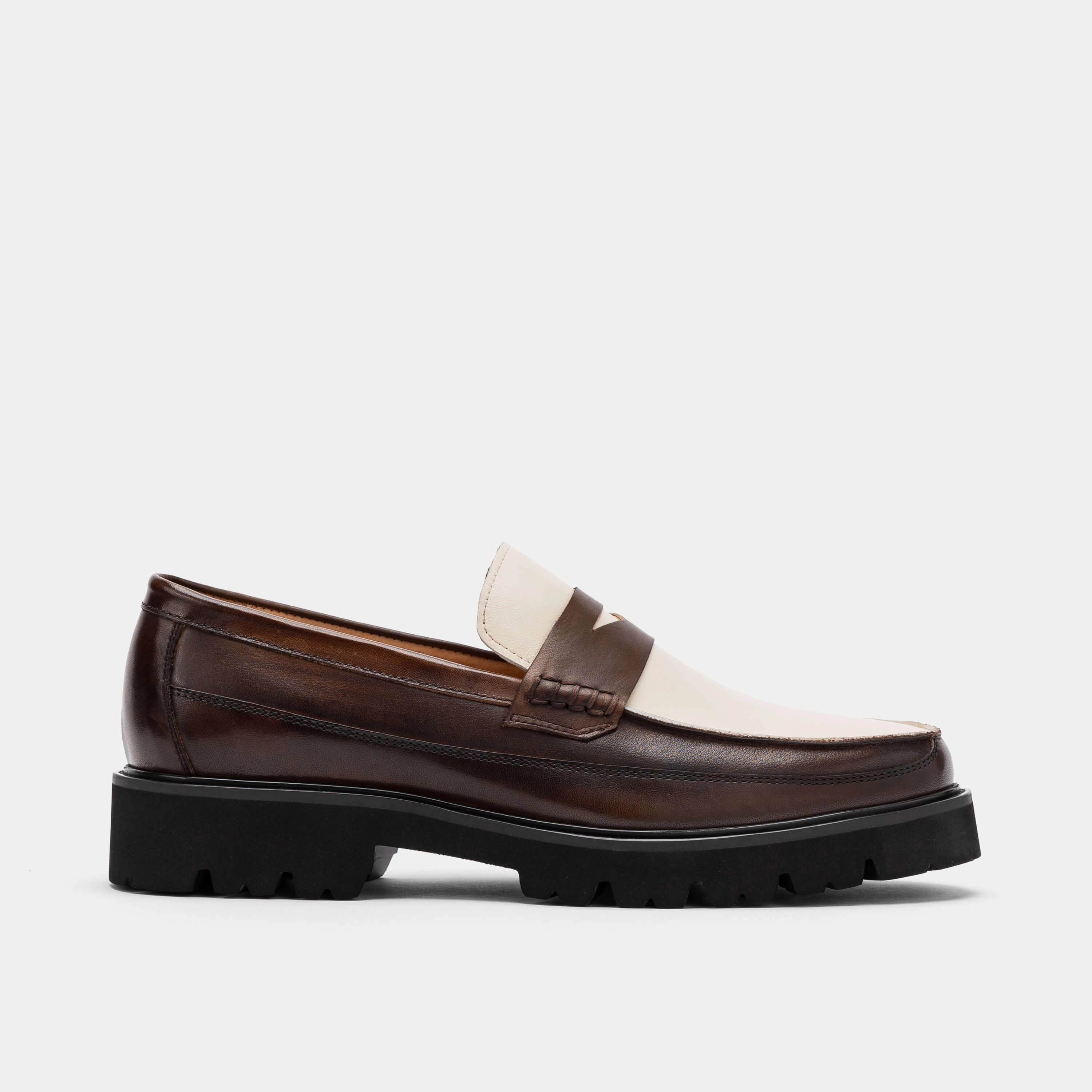 Temu Loafers Adler Brown/White Leather Lug Penny Loafers