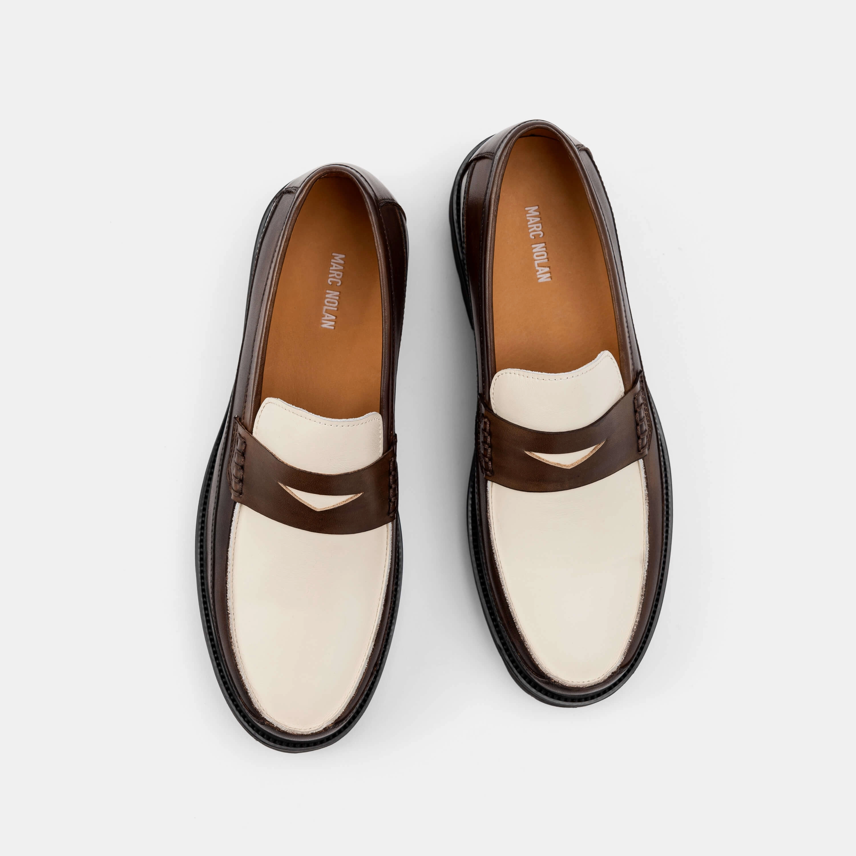 Adler Brown/White Leather Lug Penny Loafers Loafers Arch Support