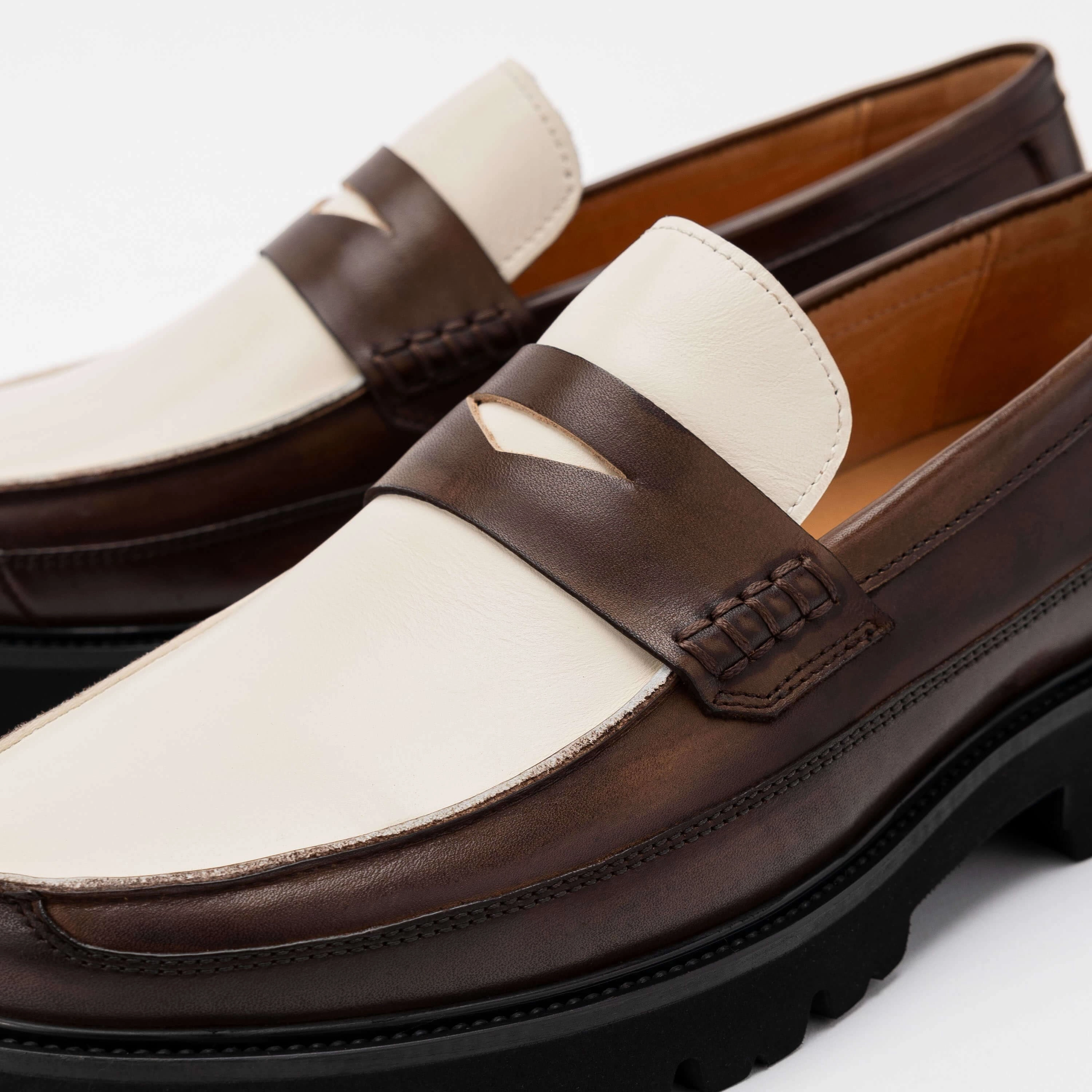 Adler Brown/White Leather Lug Penny Loafers Gucci Loafers With Bee