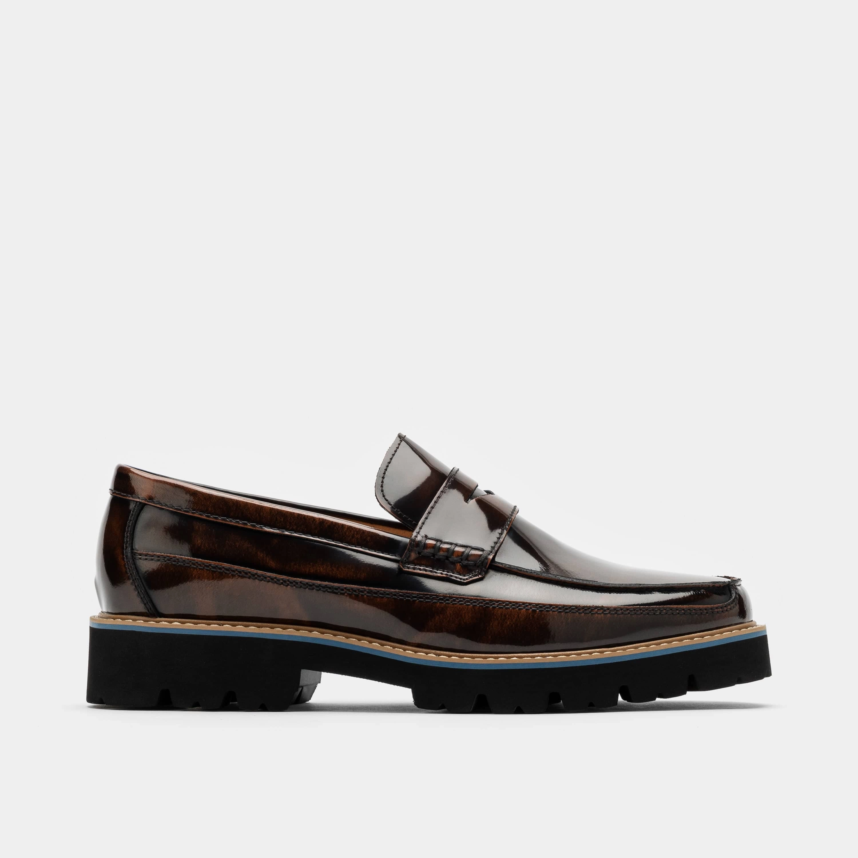 Adler Mahogany Patent Leather Lug Penny Loafers Formals With Loafers