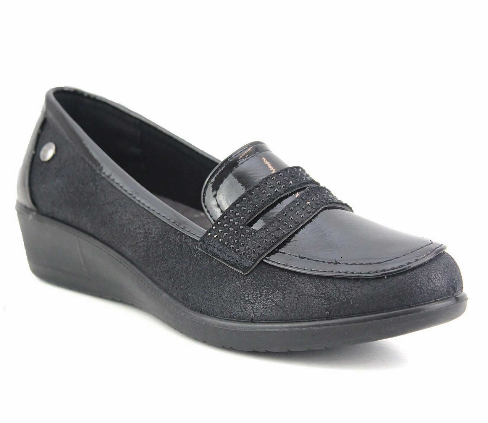 AJH20366 Womens Black Patent Smart Casual Loafers in Black Loafers Rockport