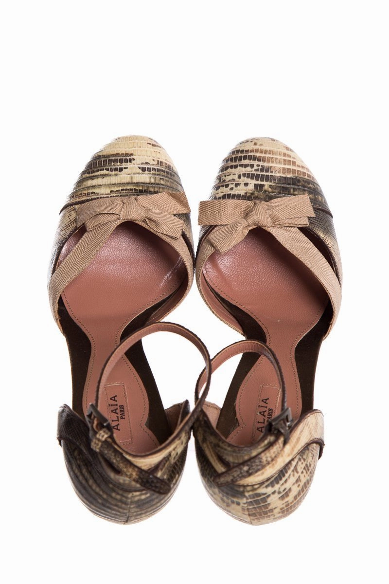 Alaia Multi Bow Ankle Strap Heels SZ 39.5 Cork High Heel Wedges