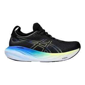Asics Running Shoes Kinsei Men's Asics Gel-Nimbus 25, Black/Glow Yellow, 10.5 2E Wide