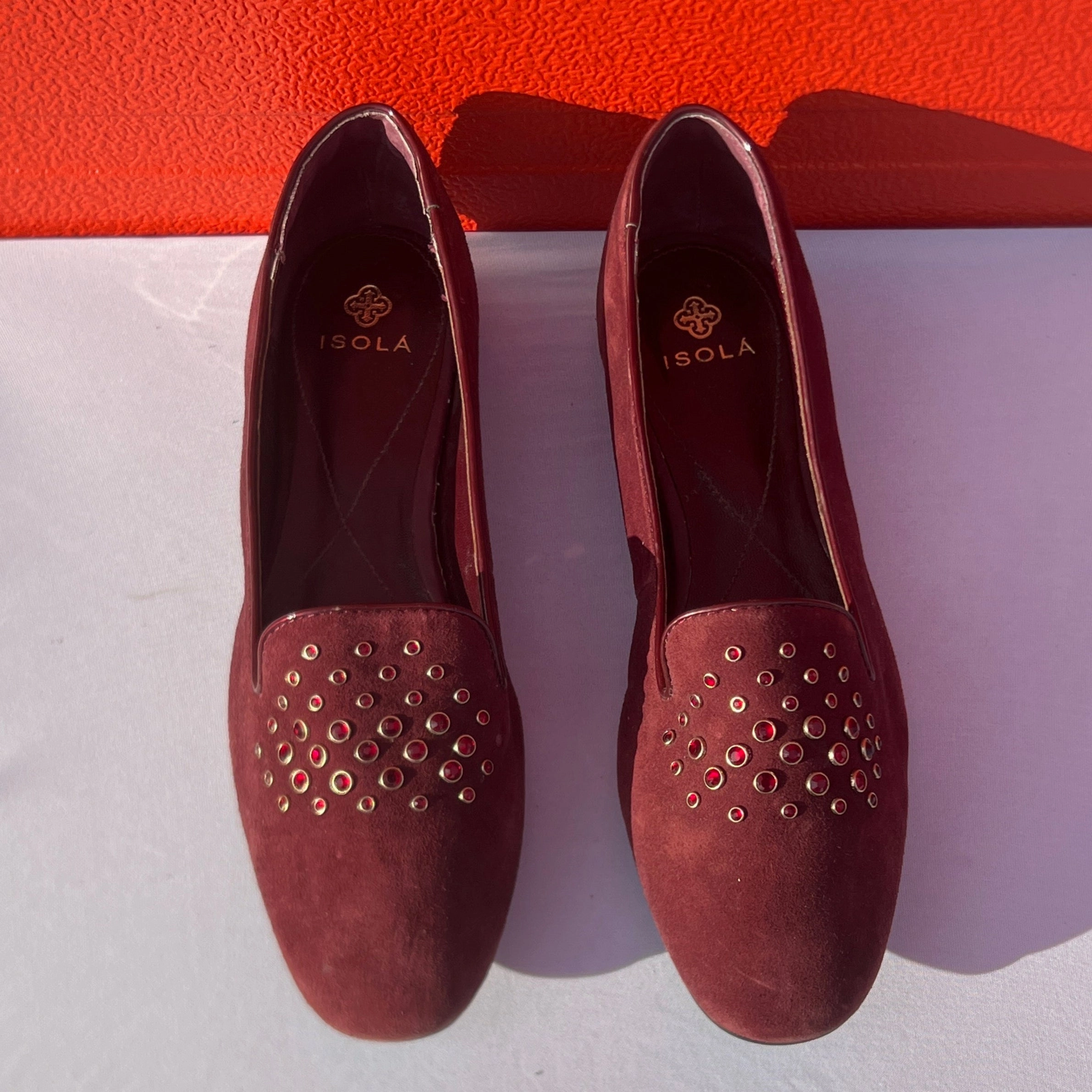 Womans Isola Donna Jeweled Smoking Shoe 10M Maroon Suede Leather Moderate Climbing Shoe