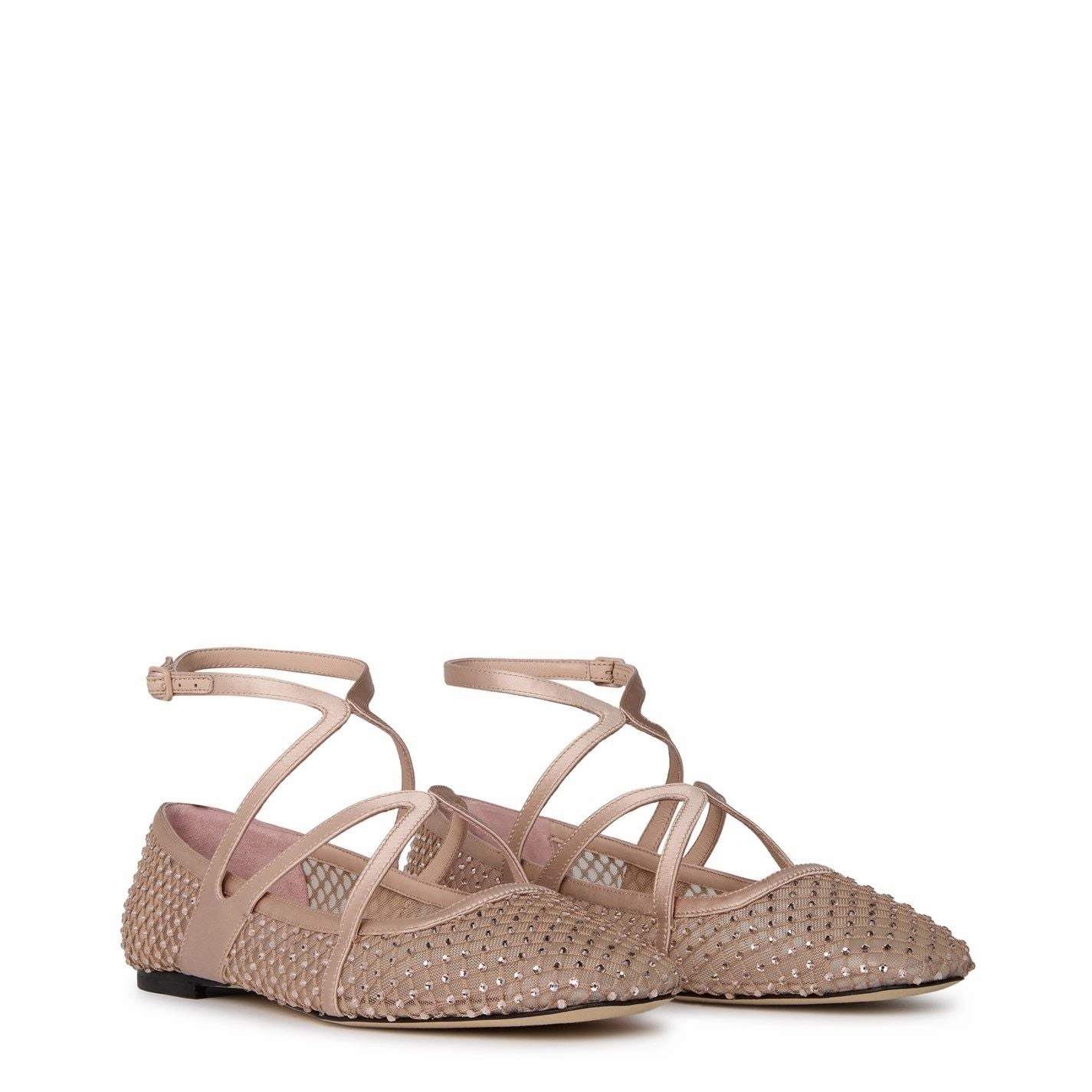 Flat Shoes Feet Jimmy Choo Women's Crystal Mesh Satin Astoria Ballet Flat Macaron