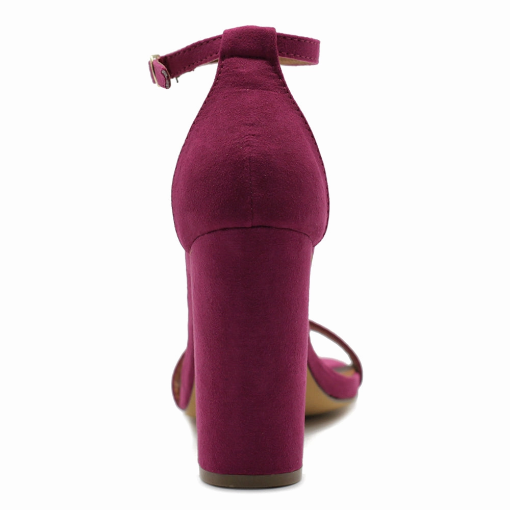 Ollio Womens Shoe Faux Suede Simple Ankle Strap Chunky High Heel Sandals