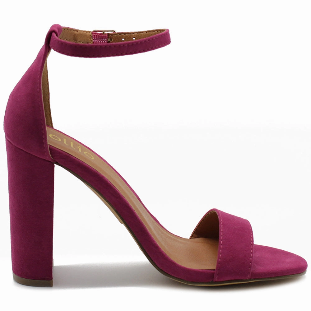 Ollio Womens Shoe Faux Suede Simple Ankle Strap Chunky High Heel Sandals