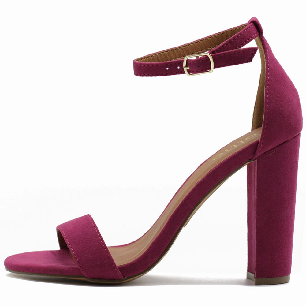 Ollio Womens Shoe Faux Suede Simple Ankle Strap Chunky High Heel Sandals