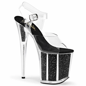 High Heels Neon Flamingo-808G Clear / Black Glitter, 8" Heels