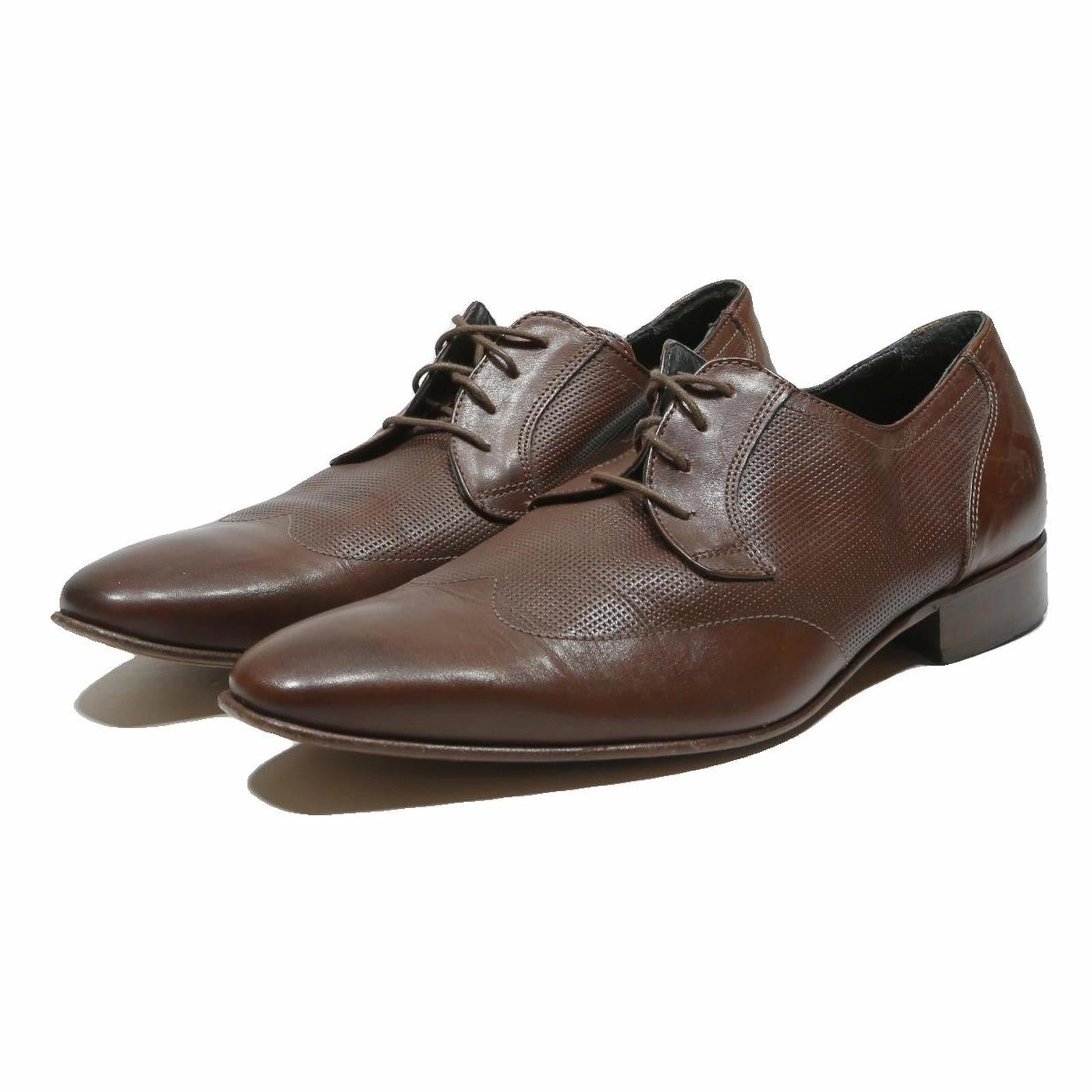 ANDRE Mens Leather Brown Lace-Up Shoes UK 10.5 Pointed Toe Formal Dress High Shine Derby Shoes