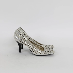Annabelle Silver Peep Toe Heels Suede Heel Shoes