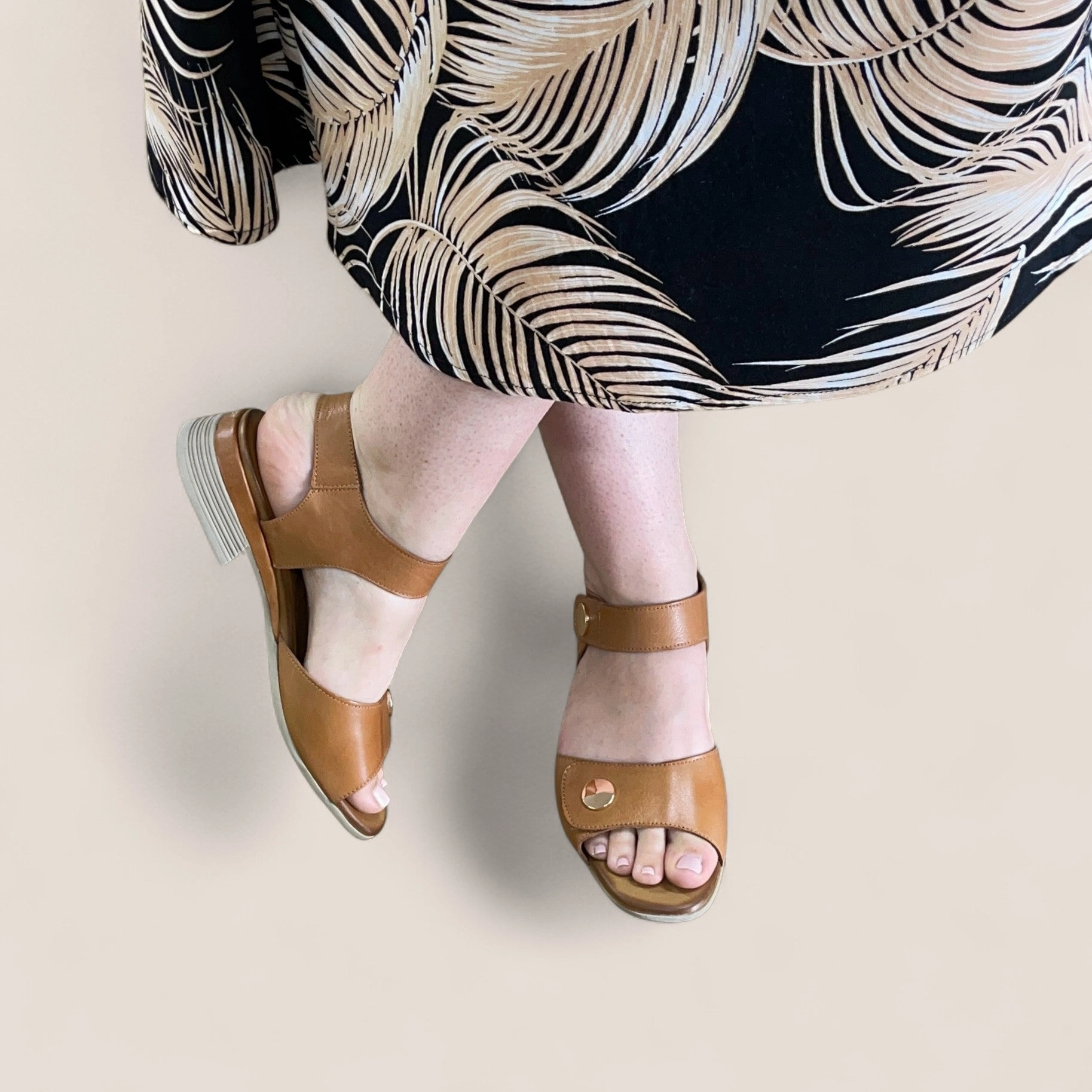 Block Heel Leather Knee High Boots ANNIKA - TAN