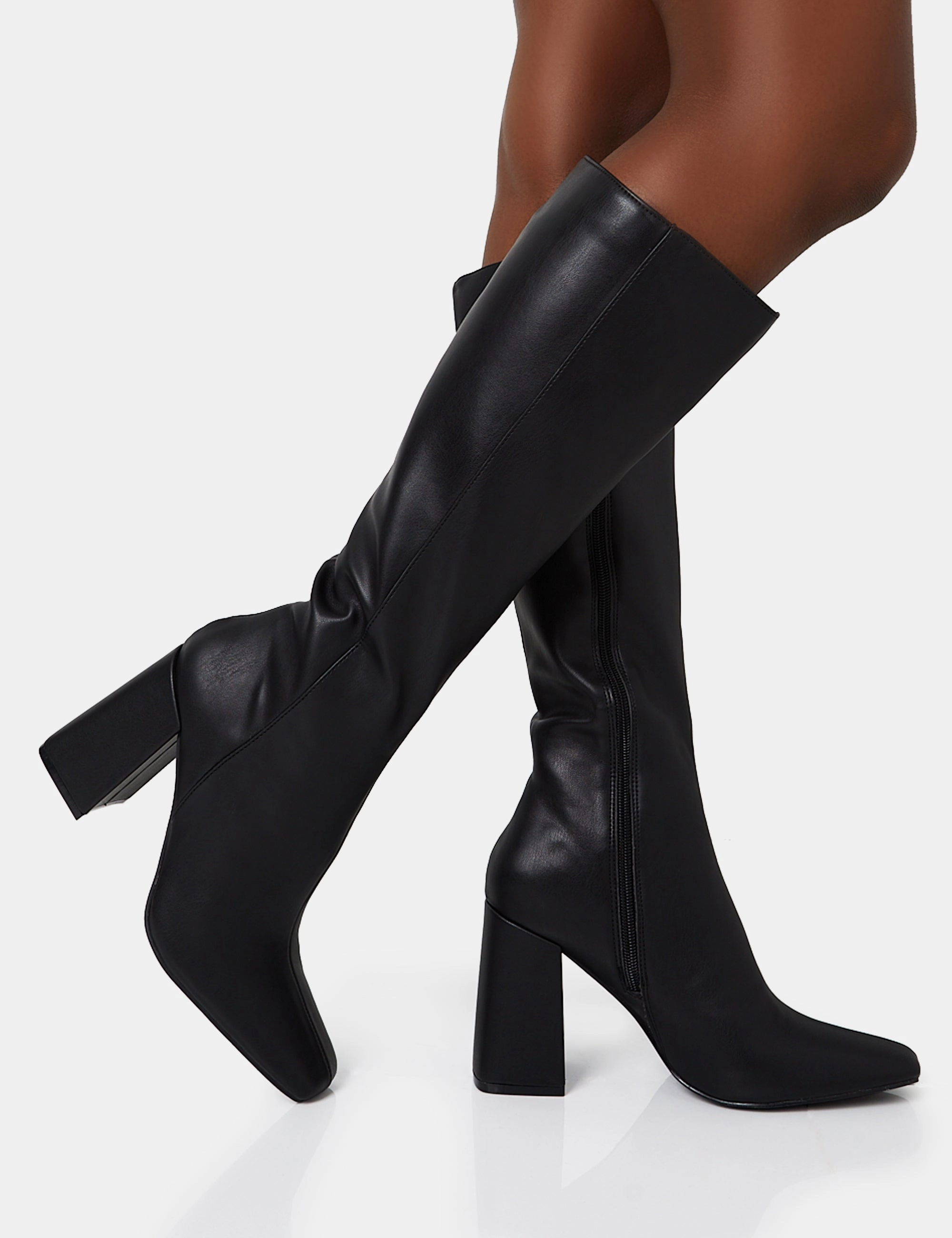 Leather Knee High Boots Low Heel Apology Wide Fit Black Pu Knee High Block Heel Boots