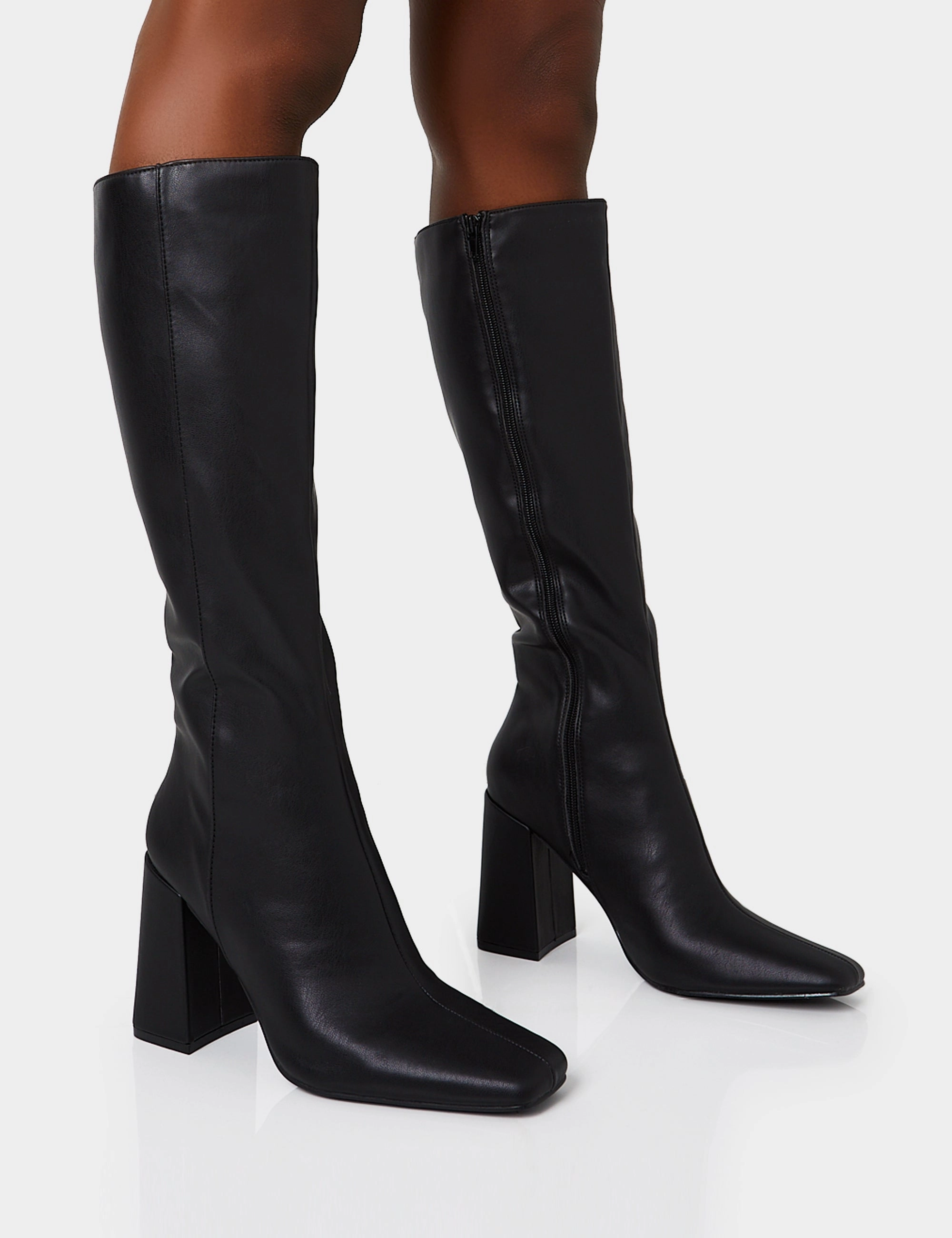 Best Knee High Boots For Winter Apology Wide Fit Black Pu Knee High Block Heel Boots
