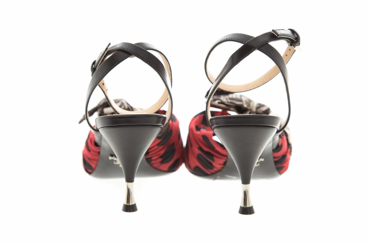 Prada Multi Cartoon Print Satin Bow Tie Detail Heels SZ 38.5 High Heels High Fashion