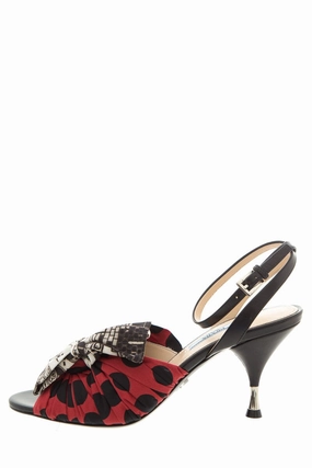 Ankle Boots High Heels Prada Multi Cartoon Print Satin Bow Tie Detail Heels SZ 38.5