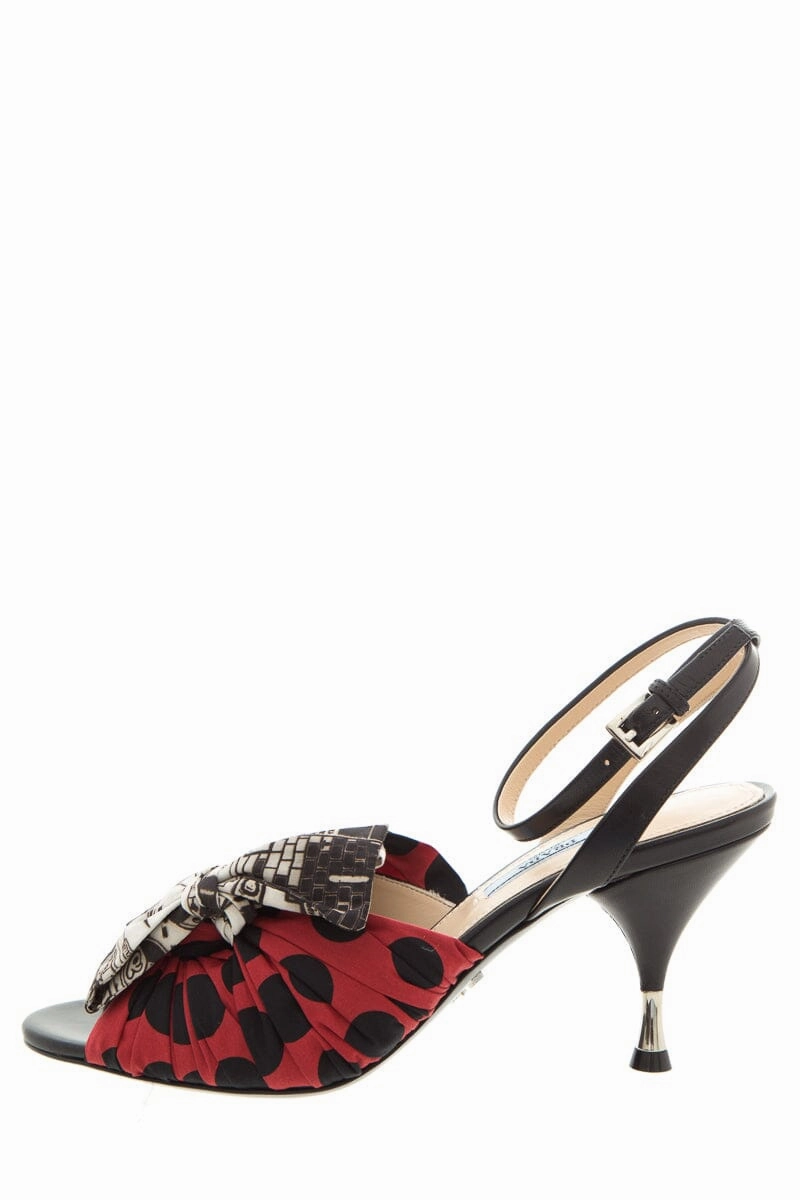 Very Very High Heels Prada Multi Cartoon Print Satin Bow Tie Detail Heels SZ 38.5