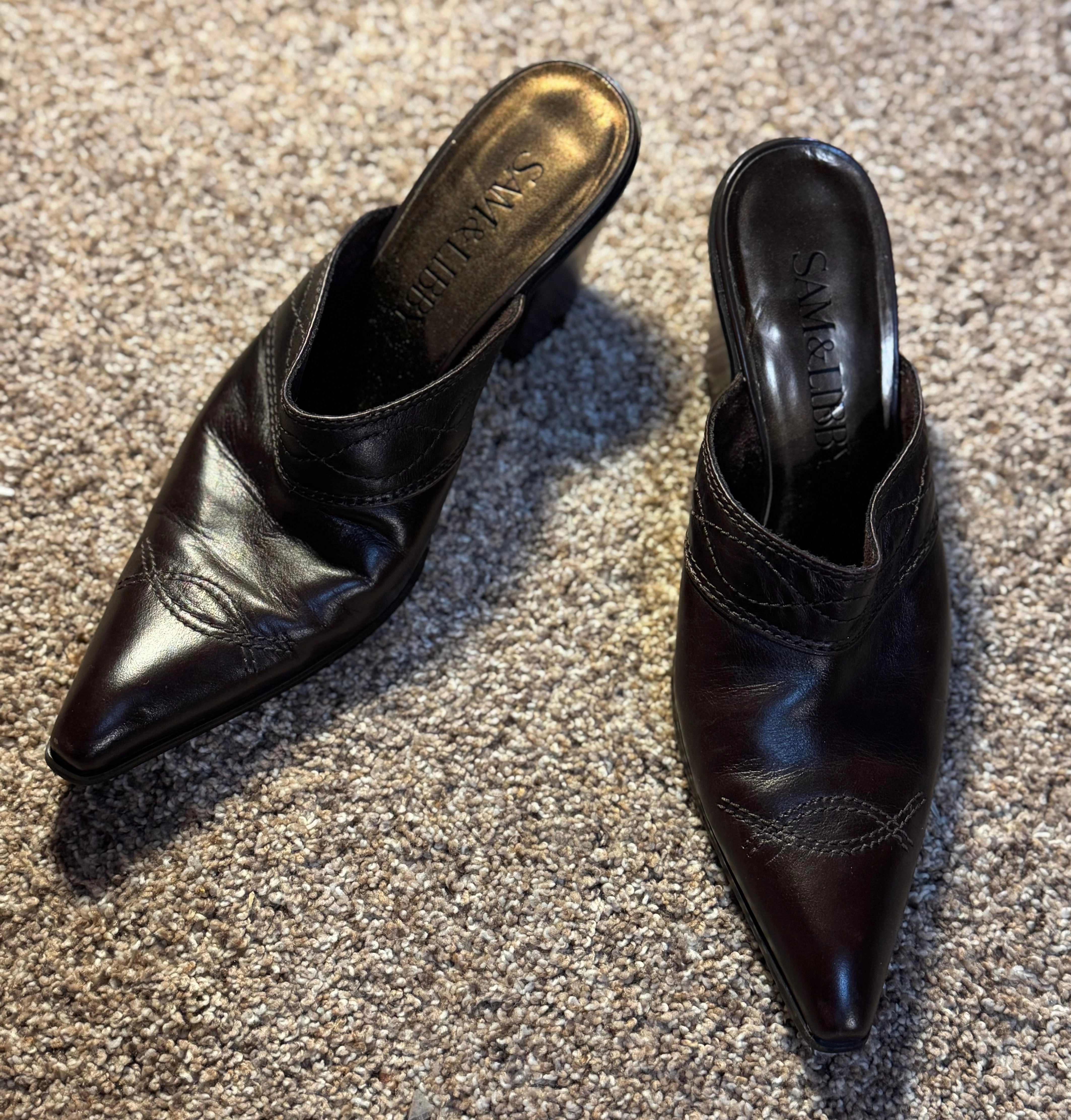 Sam & Libby brown heels Mule heels, slide on - Shoes: 11 (Adult) Draw A High Heel