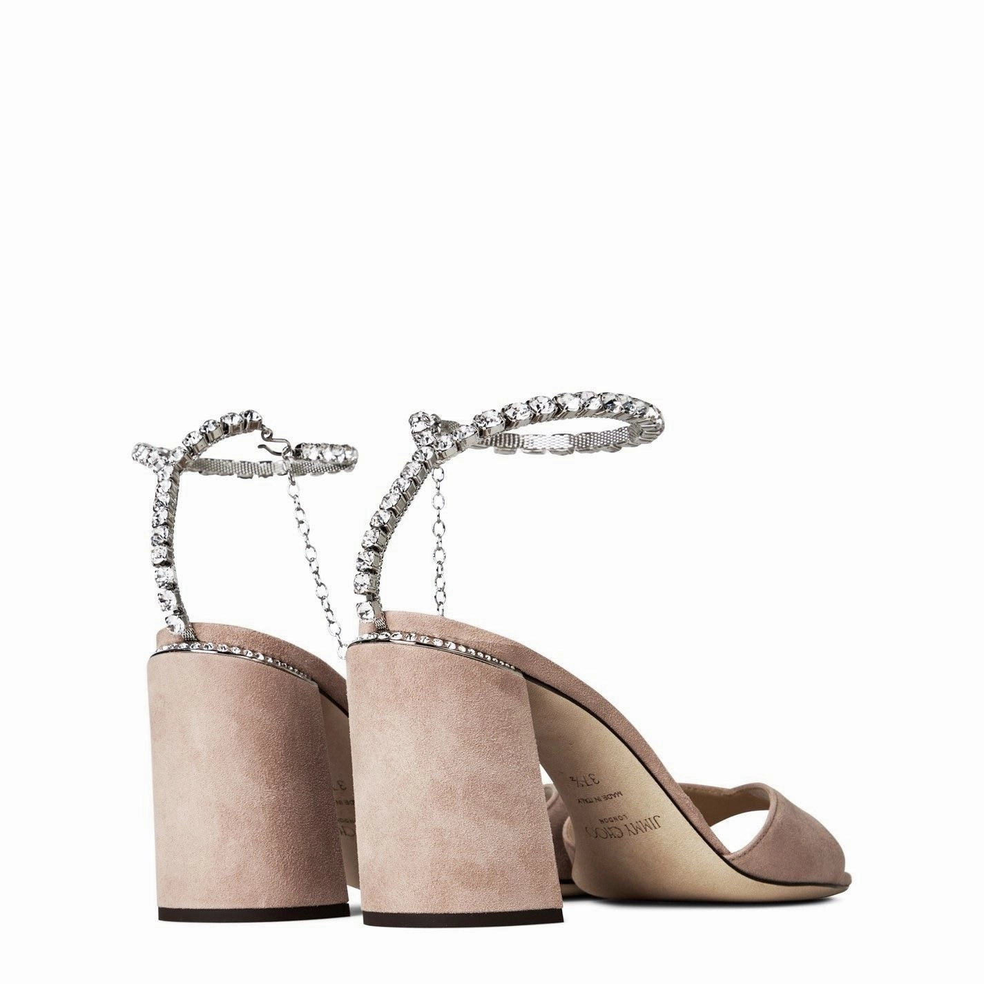 Jimmy Choo Saeda Sandal Block Heel Bllt Pnk Cystl High High Heels