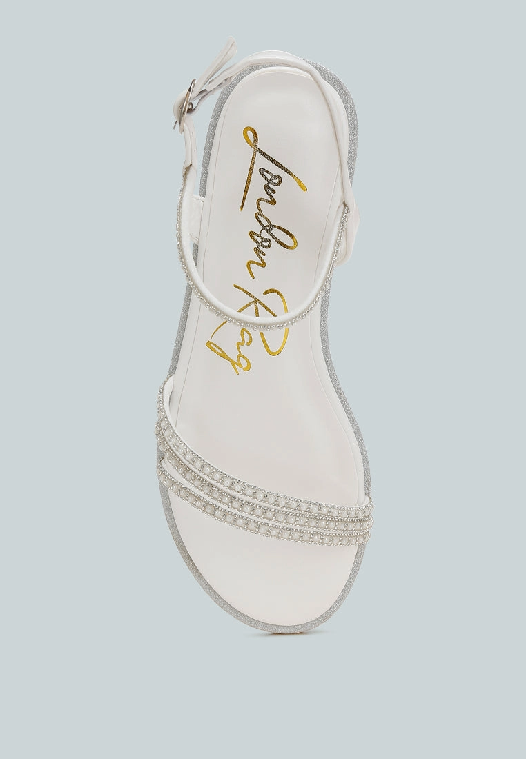 Flat Rubber Shoes Nobbity Rhinestone Pearl Detail Flat Sandals