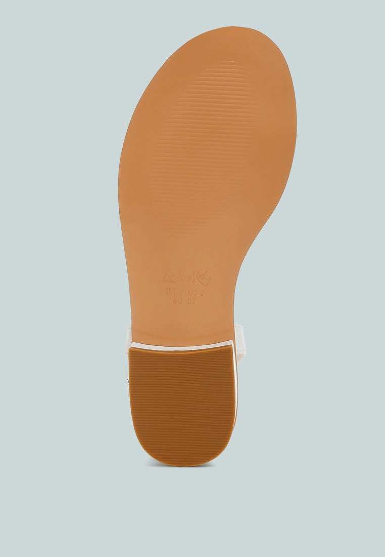 Nobbity Rhinestone Pearl Detail Flat Sandals Best Shoes For Flat Feet