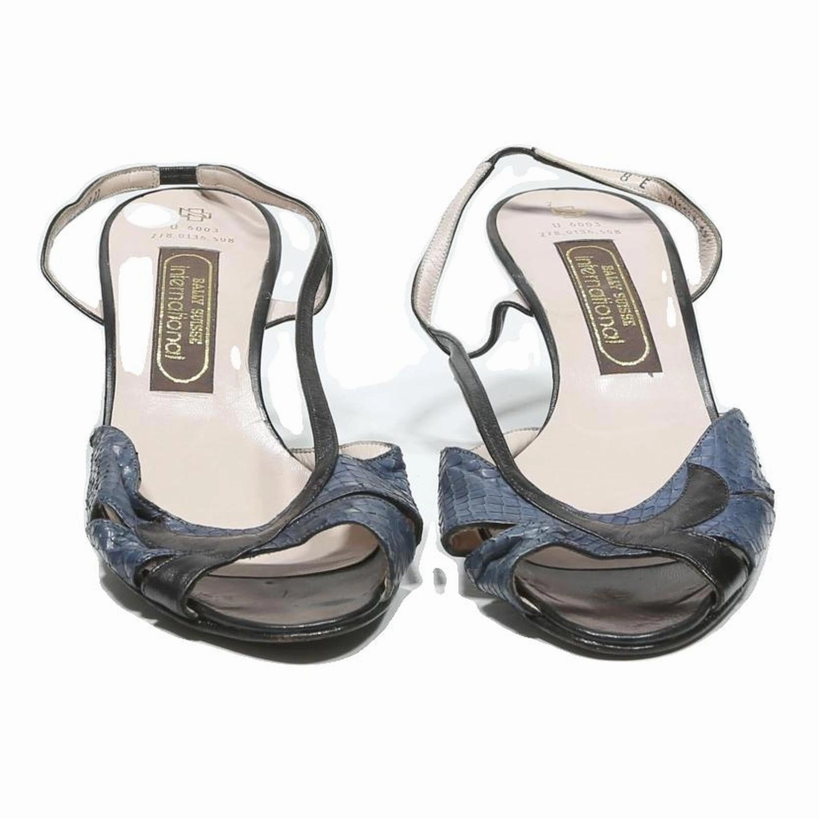 BALLY Blue & Black Womens Slingback Leather Heels UK 6 Elegant Designer Shoes Sexy Nude High Heels
