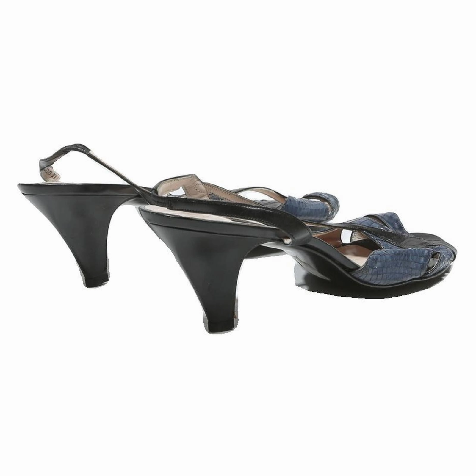 BALLY Blue & Black Womens Slingback Leather Heels UK 6 Elegant Designer Shoes High Heel Canvas Shoes