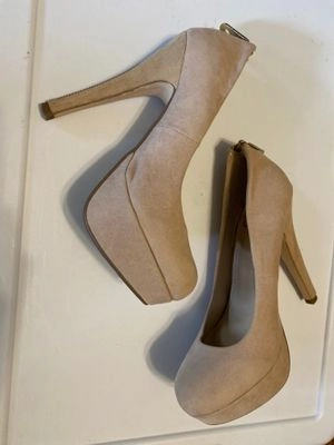 High Heels And Panties Bamboo suede light beige 3 inch heels Zipper design on heel 7-1/2 (Adult)