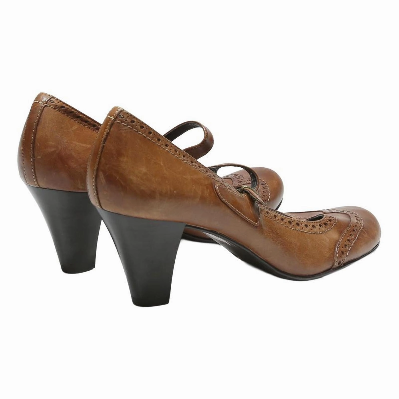 Simple High Heels BATA Womens Mary Jane Leather Brown Heels UK 8 Classic Elegant Comfort