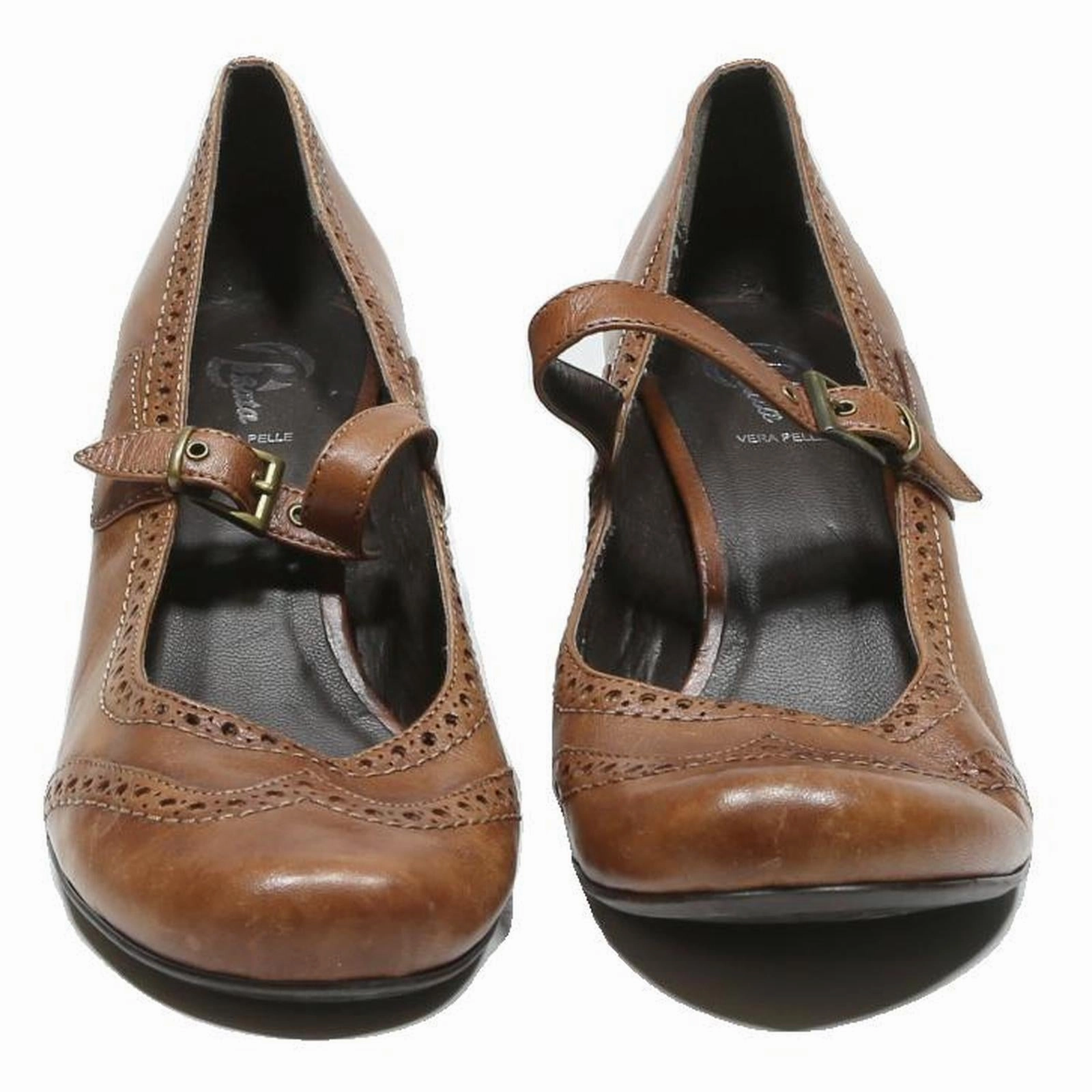 White Dress BATA Womens Mary Jane Leather Brown Heels UK 8 Classic Elegant Comfort