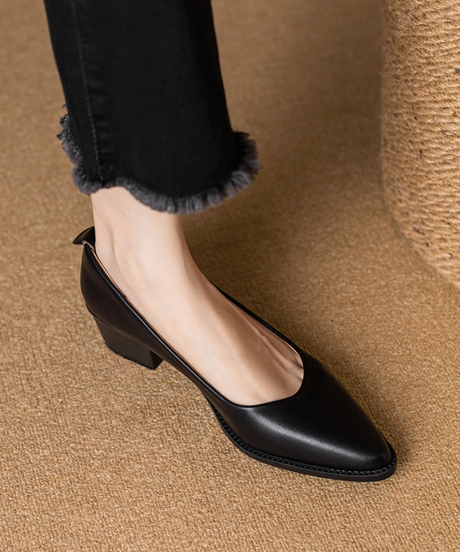 Beautiful Chunky Heel Beige Cowhide Leather Pointed Toe AP1027 Winter Heel Shoes